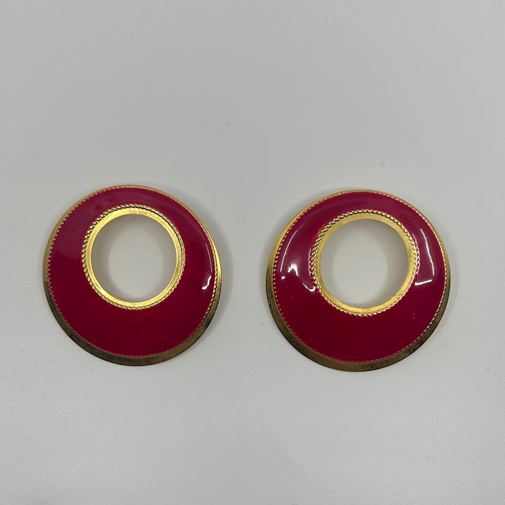 Vtg Huge Large Pink And Gold Circular Pierced Earrings